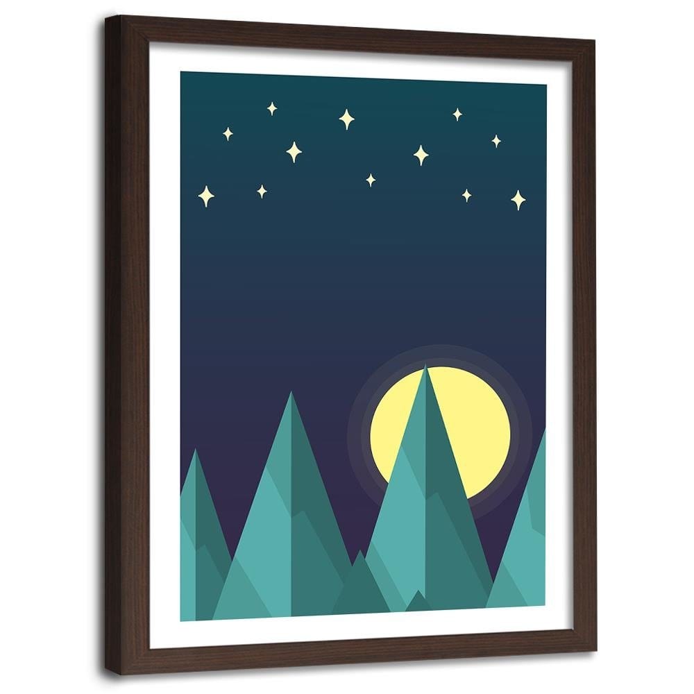 Glezna brūnā rāmī - Geometric Forest Landscape With Stars Home Trends DECO