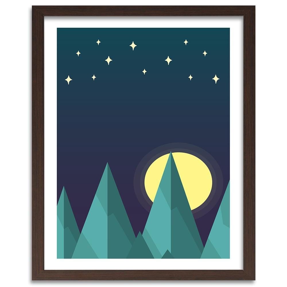 Glezna brūnā rāmī - Geometric Forest Landscape With Stars Home Trends DECO