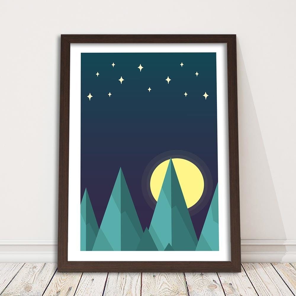 Glezna brūnā rāmī - Geometric Forest Landscape With Stars Home Trends DECO