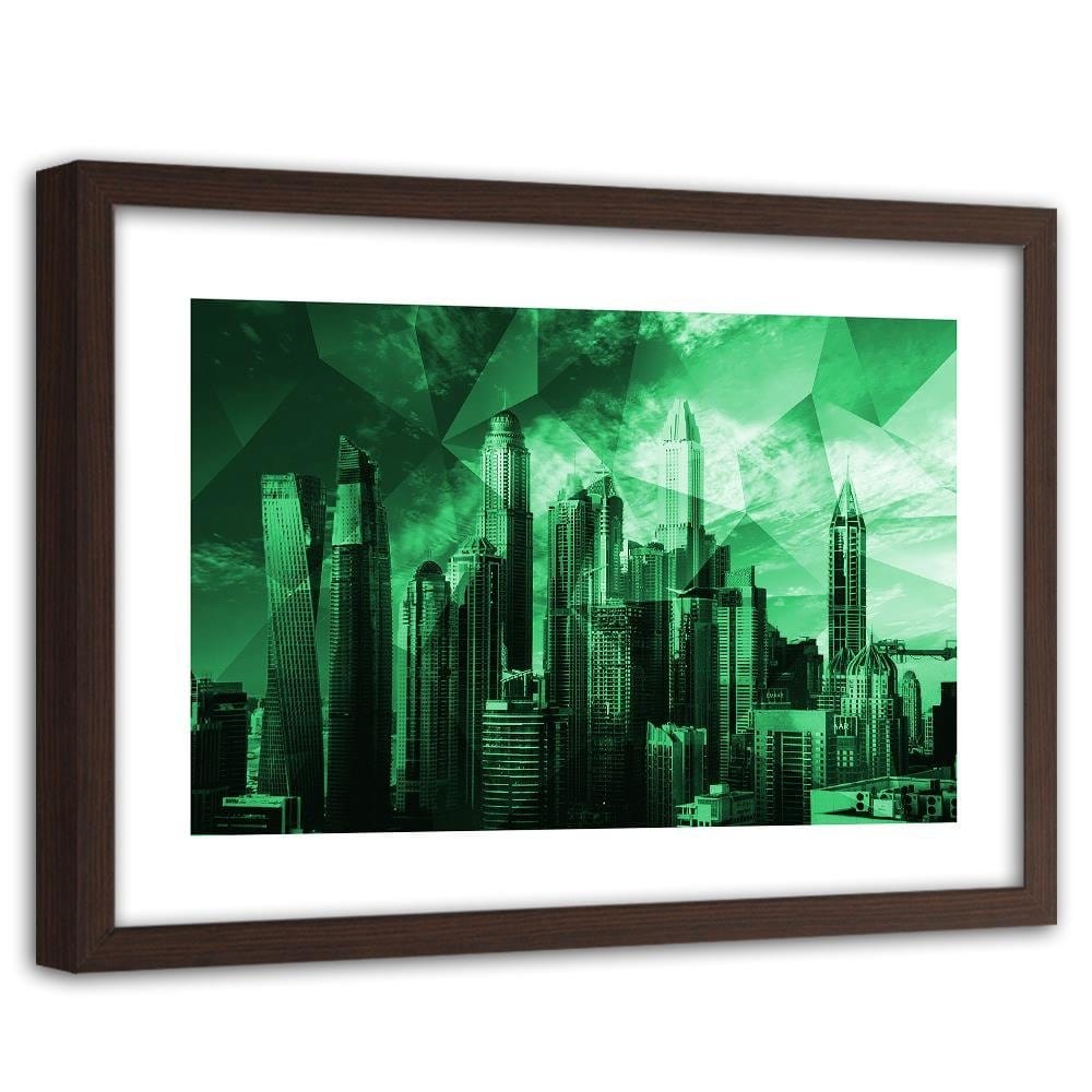 Glezna brūnā rāmī - Geometric Green City 3 Home Trends DECO