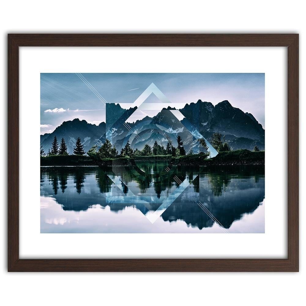 Glezna brūnā rāmī - Geometric Landscape With Figures Of 1 Home Trends DECO