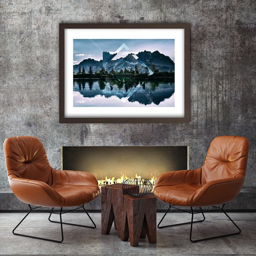 Glezna brūnā rāmī - Geometric Landscape With Figures Of 1 Home Trends DECO