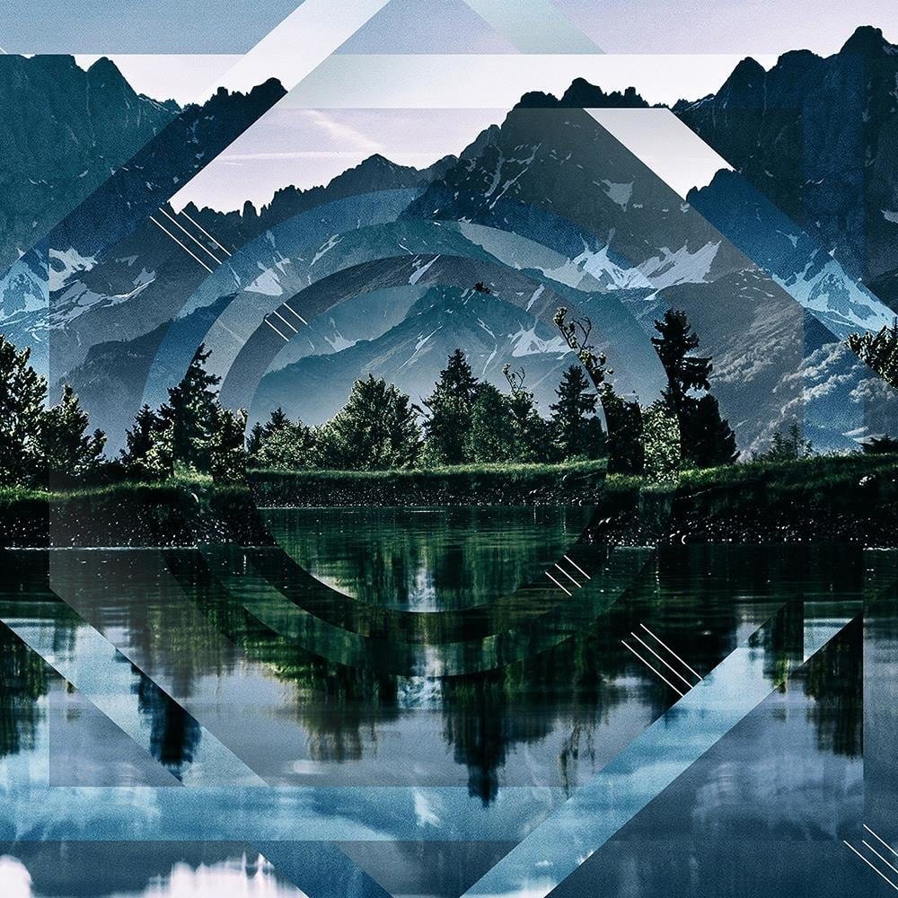 Glezna brūnā rāmī - Geometric Landscape With Figures Of 1 Home Trends DECO