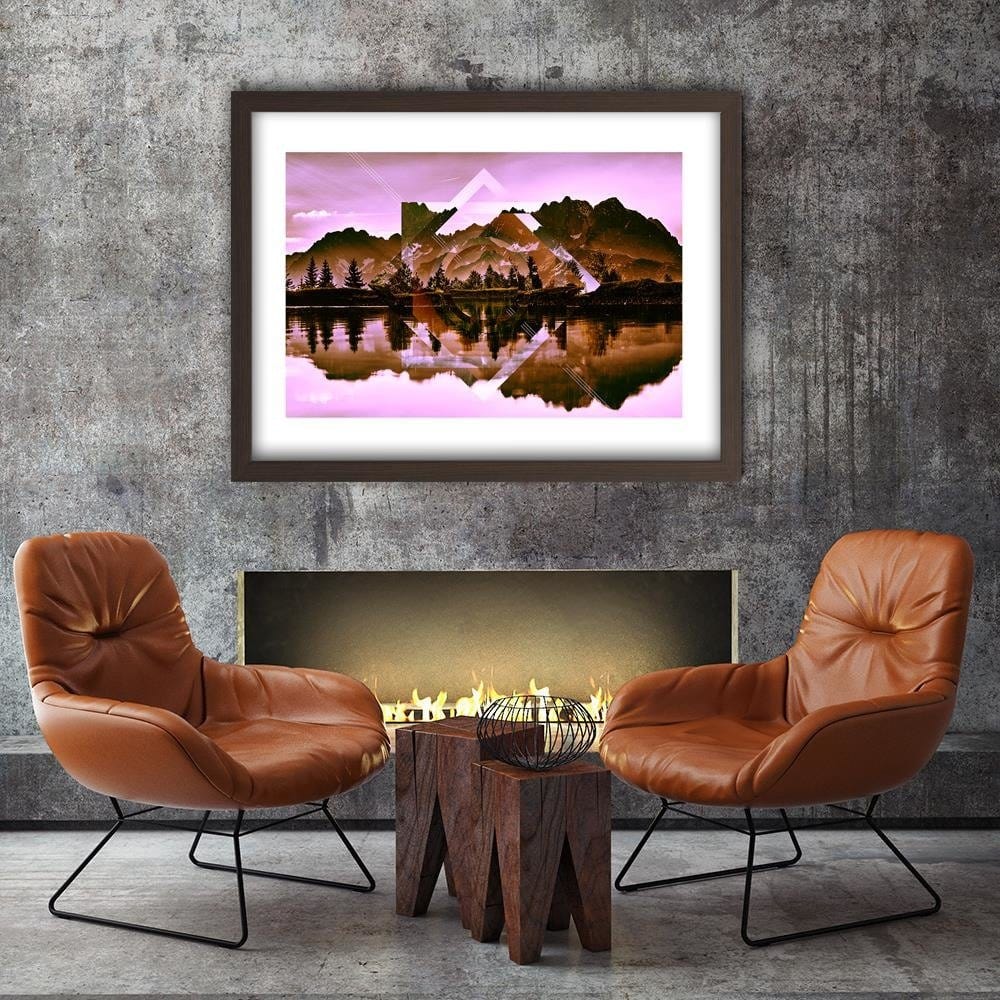 Glezna brūnā rāmī - Geometric Landscape With Figures Of 2 Home Trends DECO