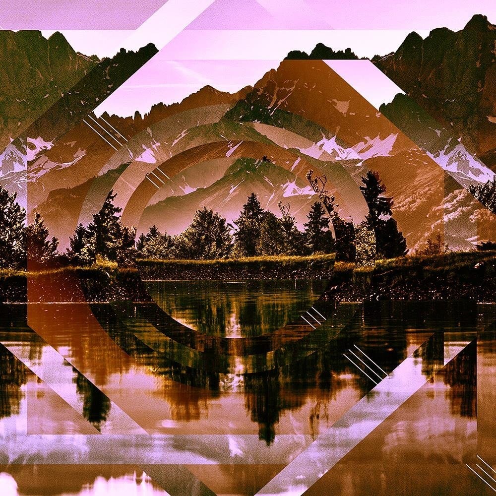 Glezna brūnā rāmī - Geometric Landscape With Figures Of 2 Home Trends DECO