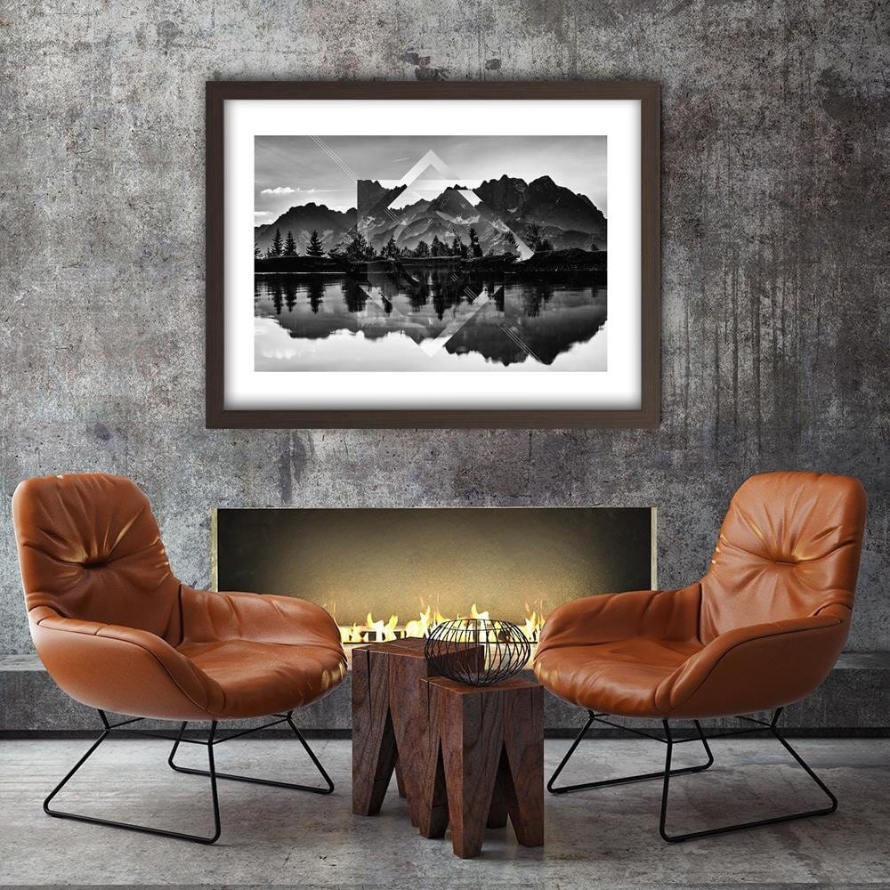 Glezna brūnā rāmī - Geometric Landscape With Figures Of 3 Home Trends DECO