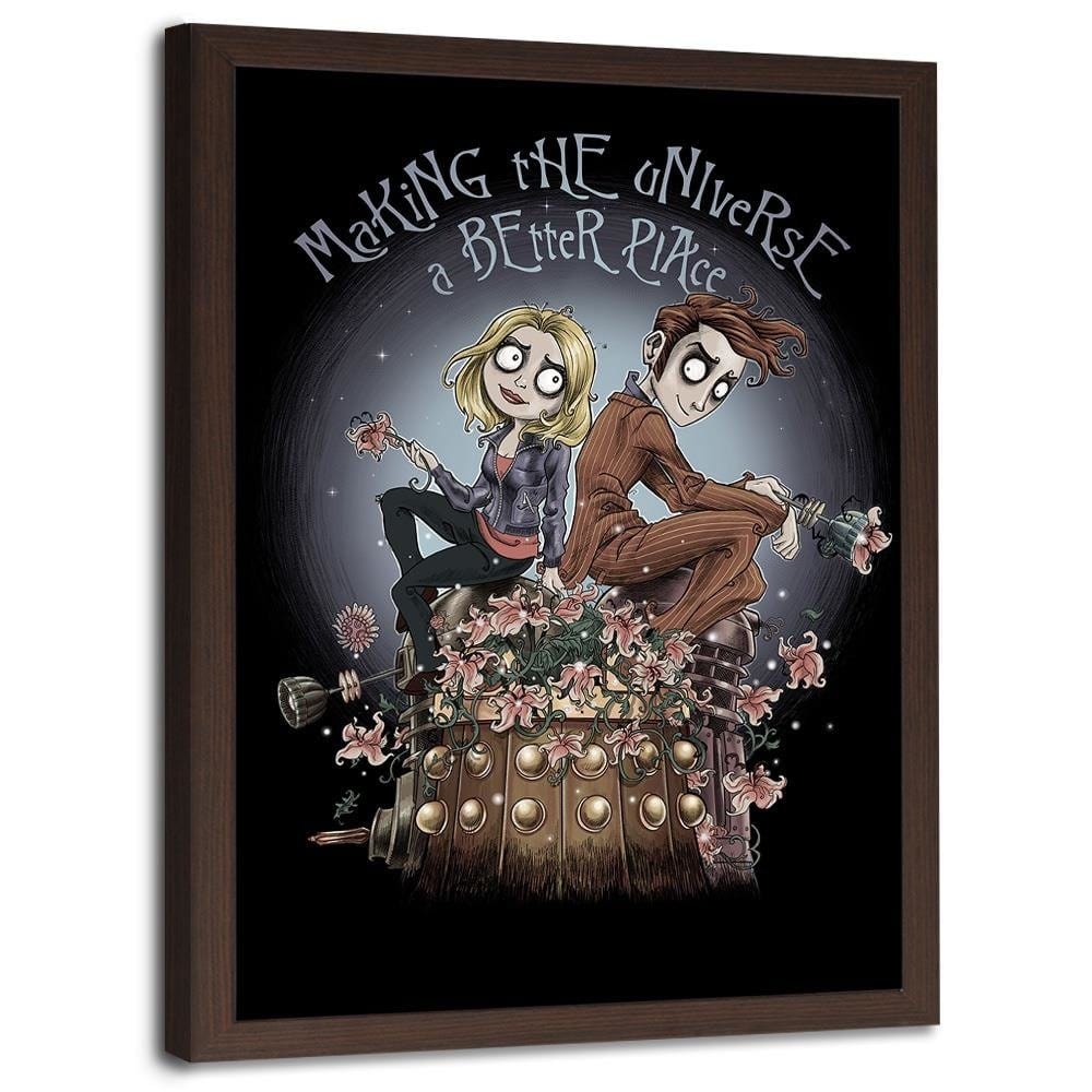 Glezna brūnā rāmī - Girl And Boy On A Background Of The Moon Home Trends DECO