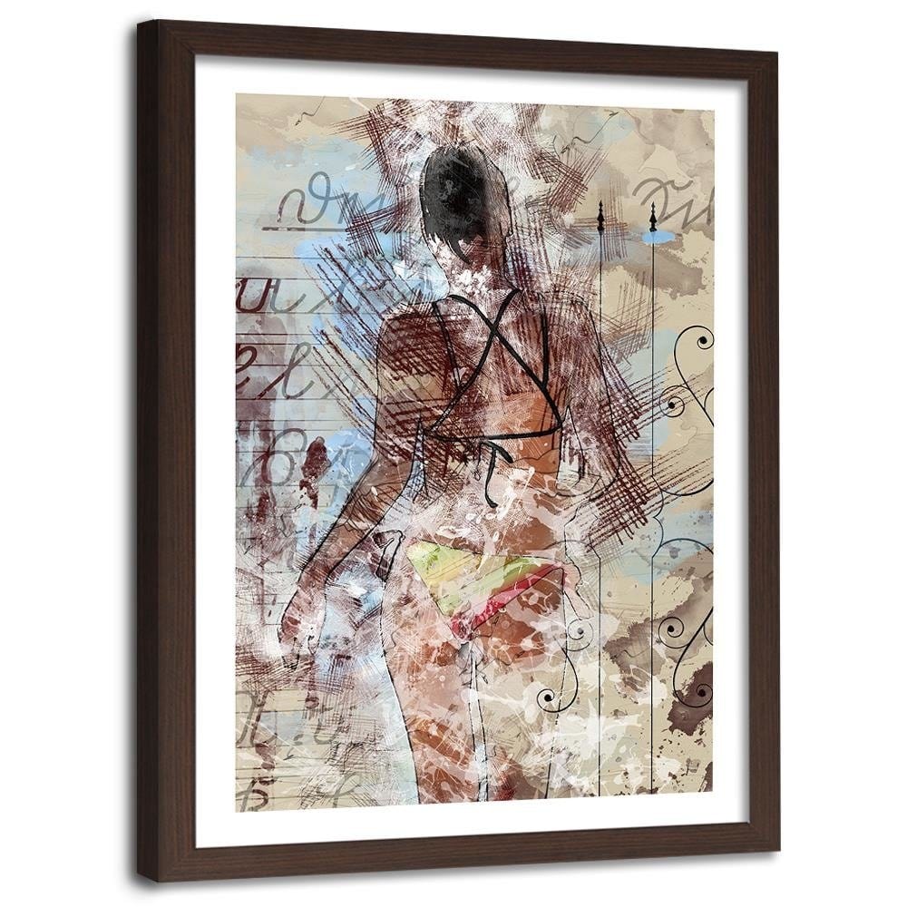 Glezna brūnā rāmī - Girl In Bikini Home Trends DECO