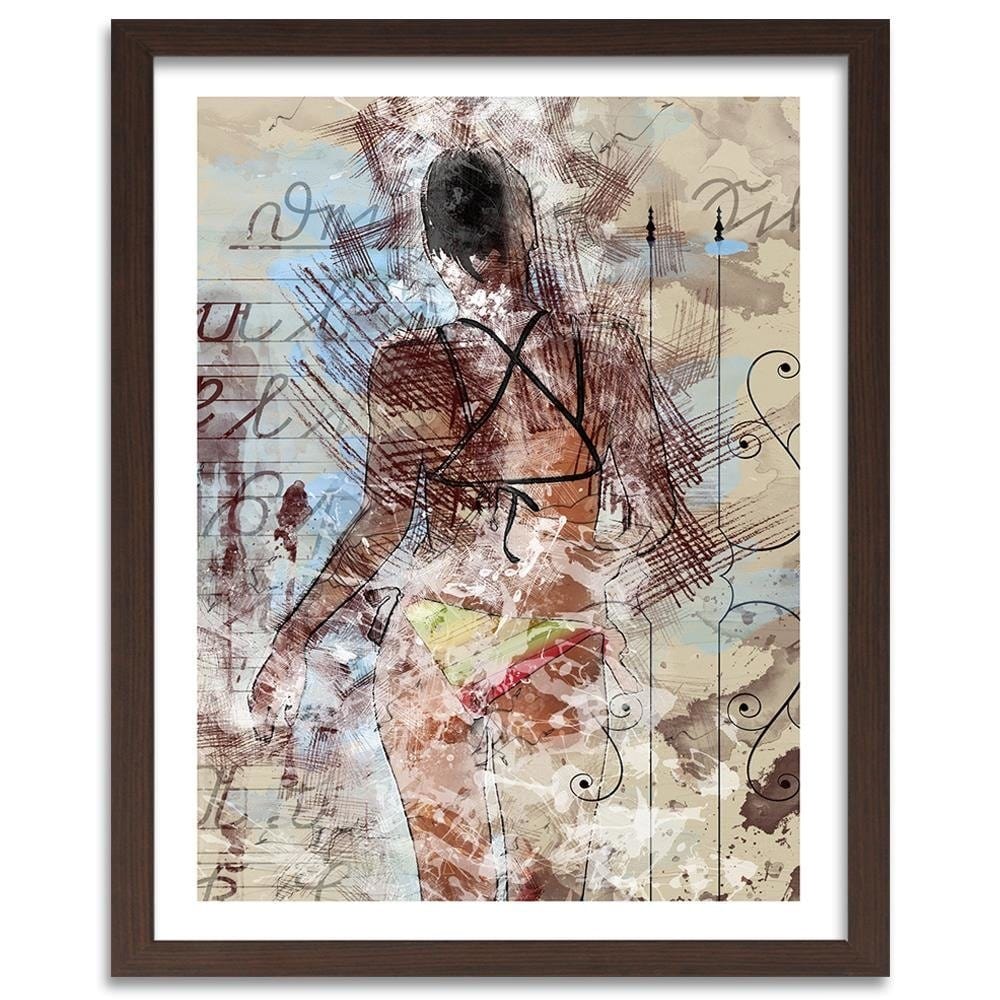 Glezna brūnā rāmī - Girl In Bikini Home Trends DECO