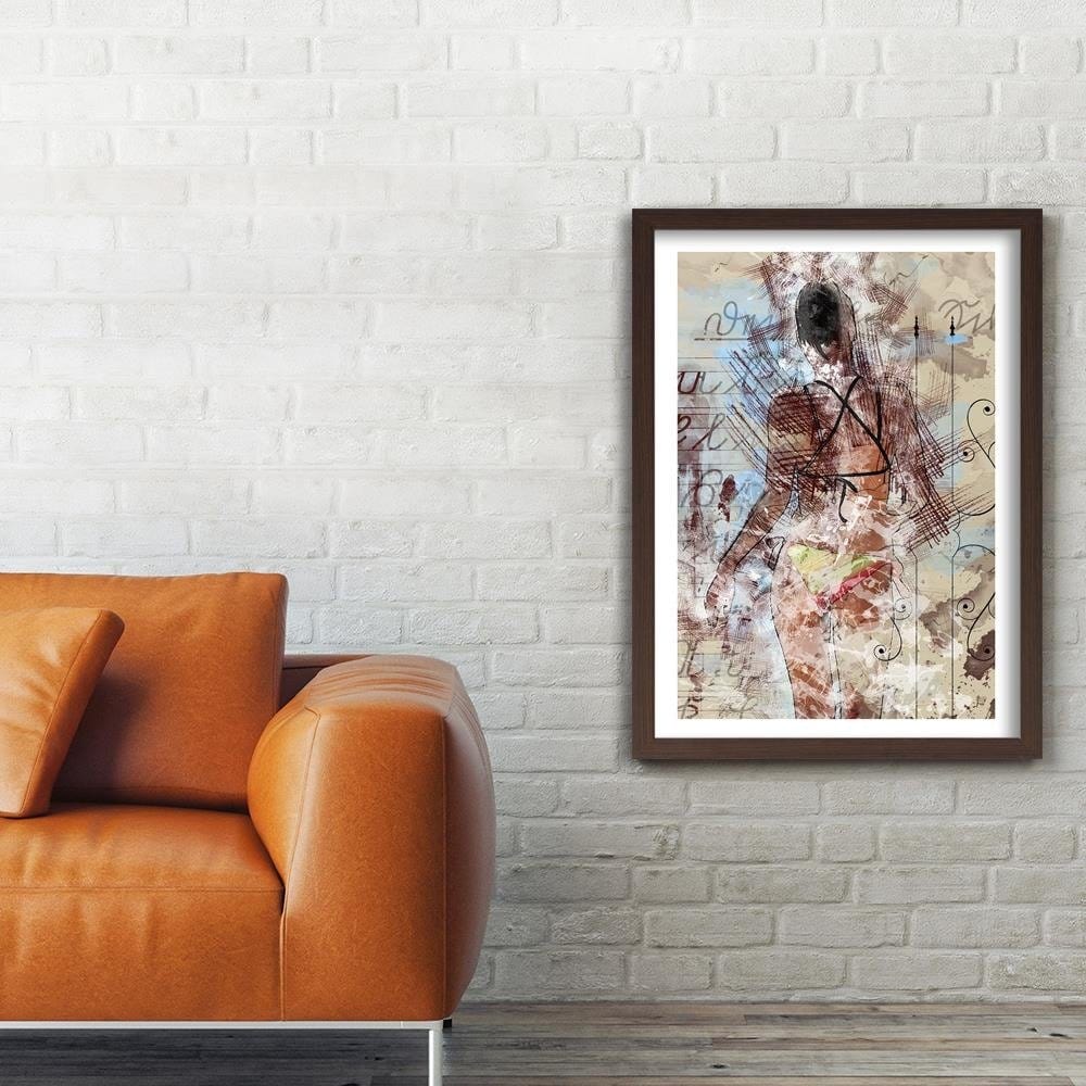 Glezna brūnā rāmī - Girl In Bikini Home Trends DECO