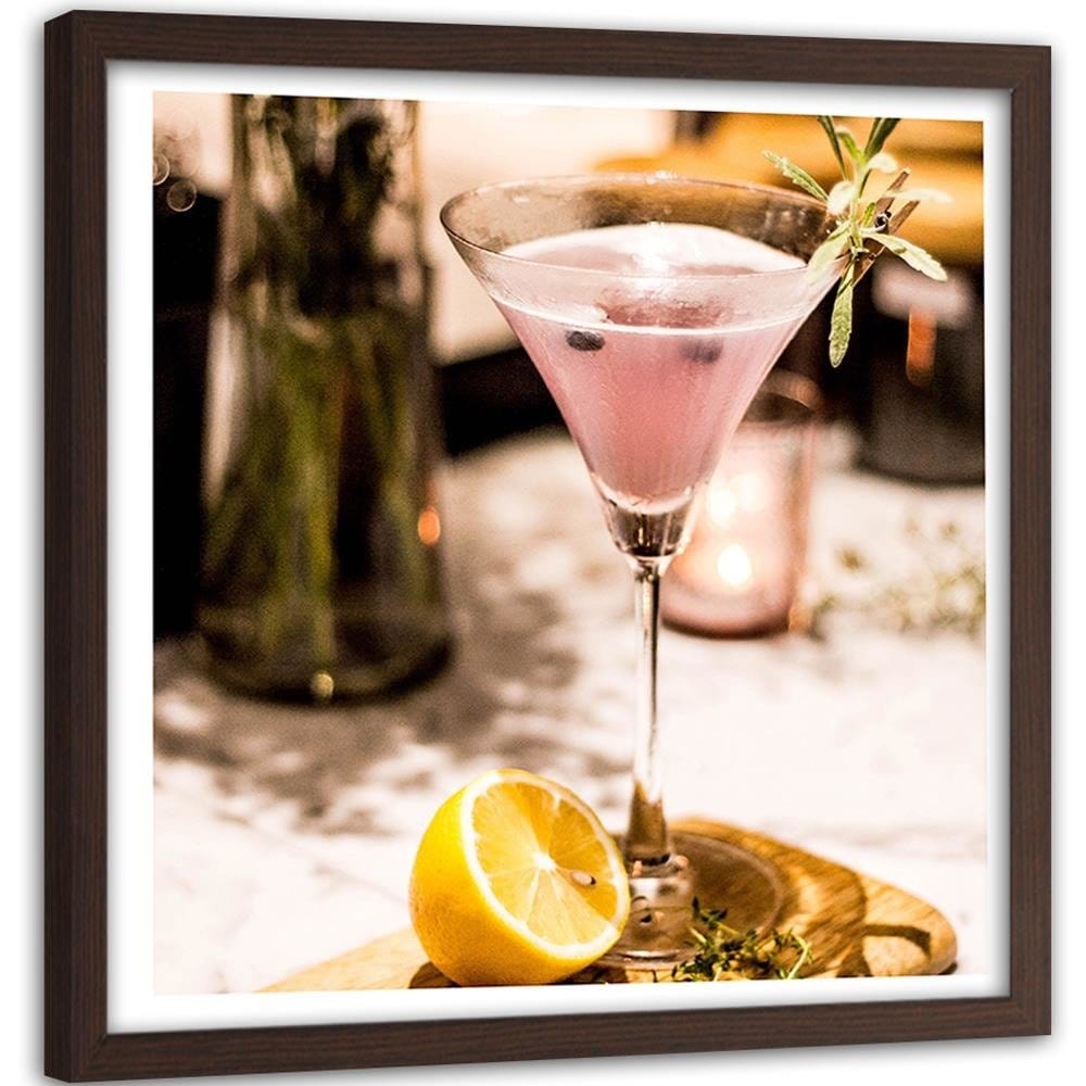 Glezna brūnā rāmī - Glass Of Pink Drink Home Trends DECO