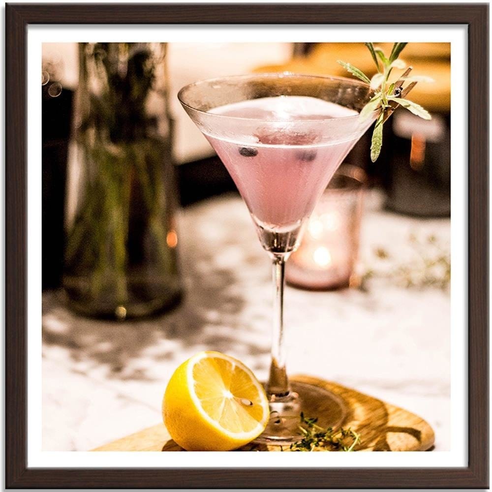 Glezna brūnā rāmī - Glass Of Pink Drink Home Trends DECO