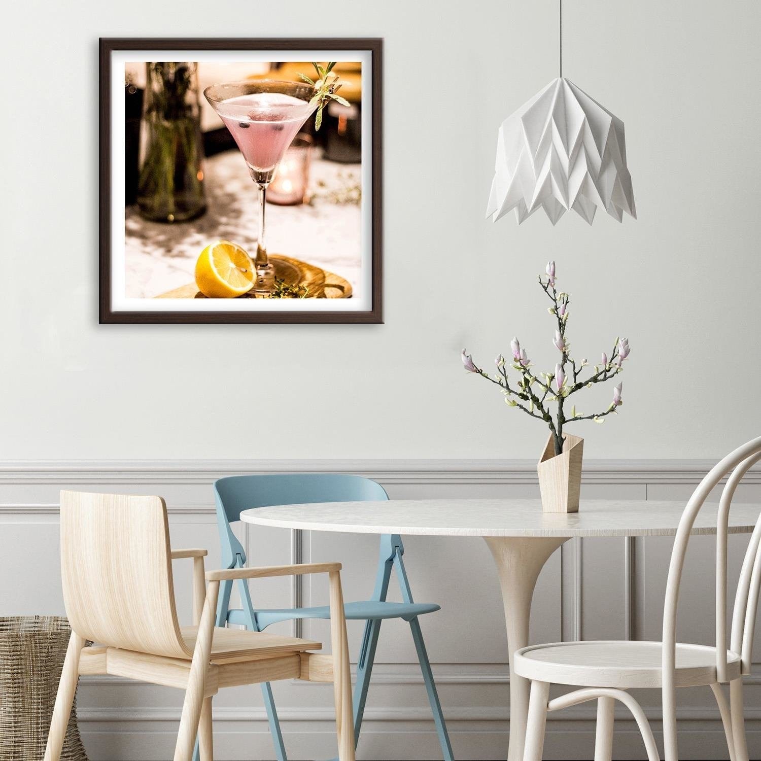 Glezna brūnā rāmī - Glass Of Pink Drink Home Trends DECO