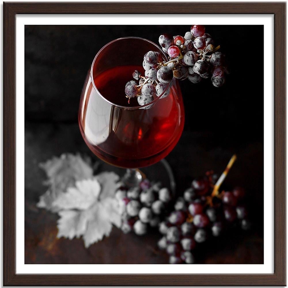 Glezna brūnā rāmī - Glass Of Wine And Grapes 2 Home Trends DECO