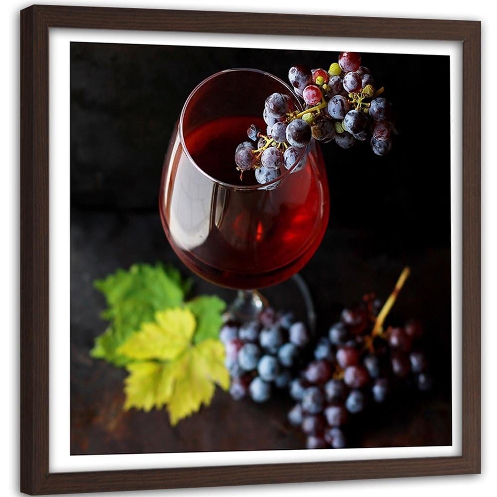 Glezna brūnā rāmī - Glass Of Wine And Grapes Home Trends DECO