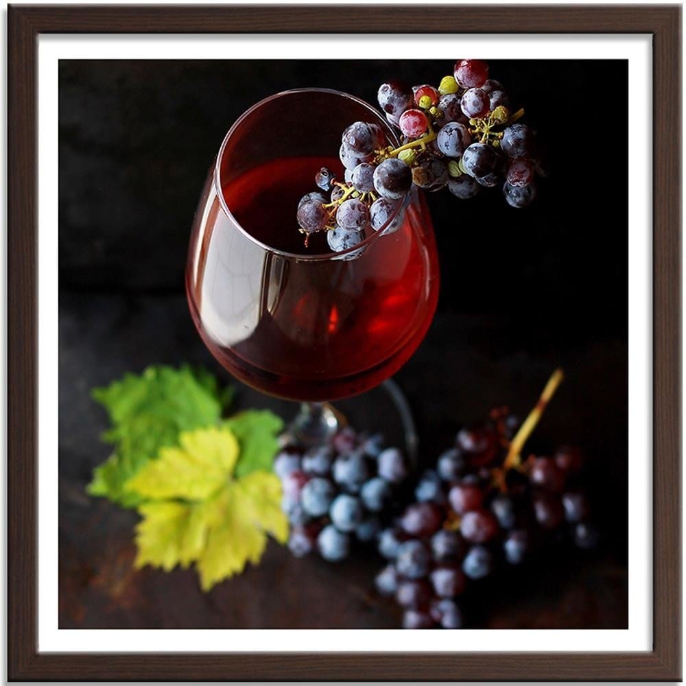 Glezna brūnā rāmī - Glass Of Wine And Grapes Home Trends DECO
