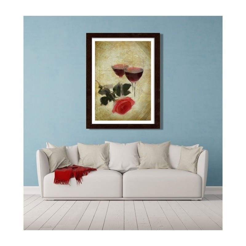 Glezna brūnā rāmī - Glasses of wine and rose Home Trends DECO