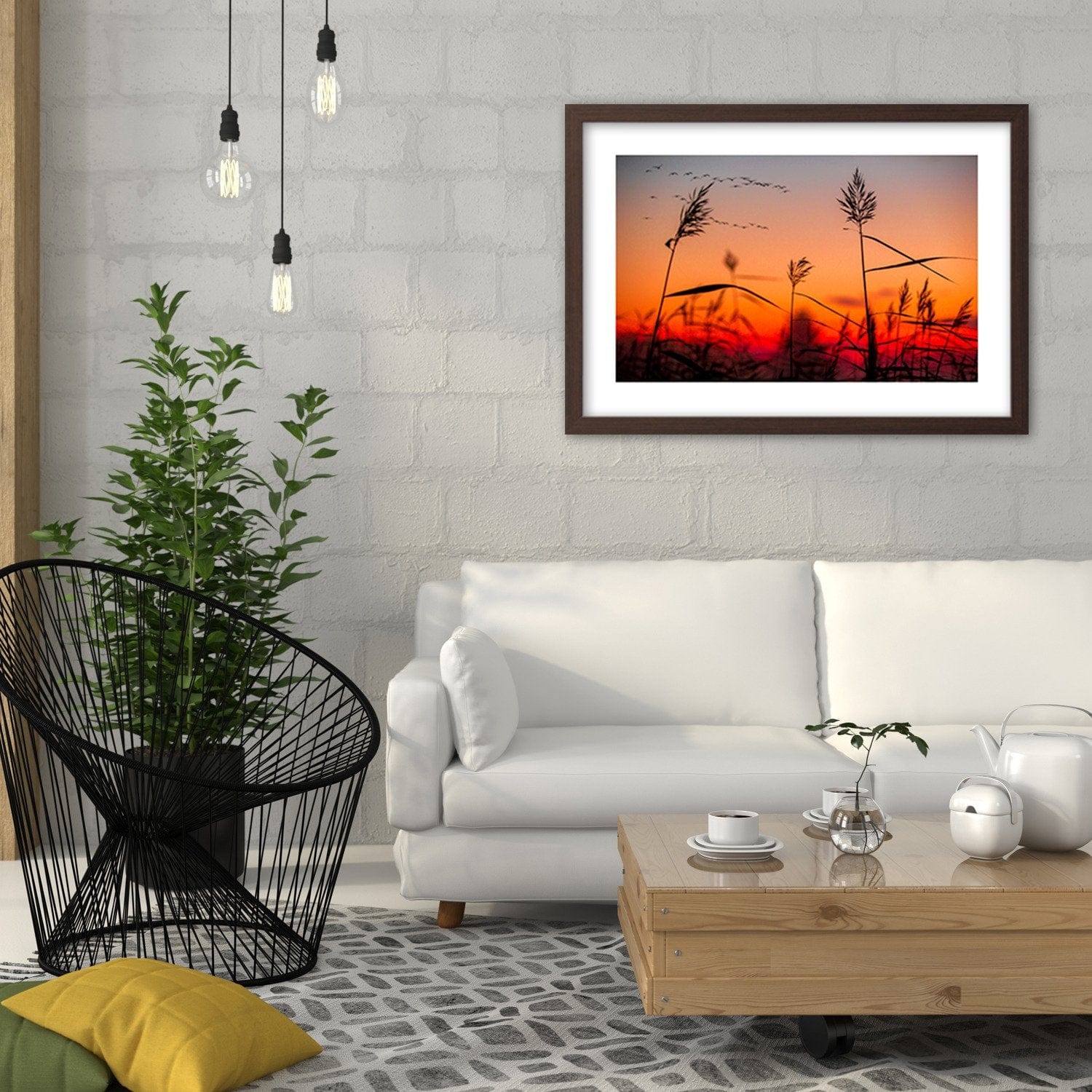 Glezna brūnā rāmī - Grass At Sunset Home Trends DECO