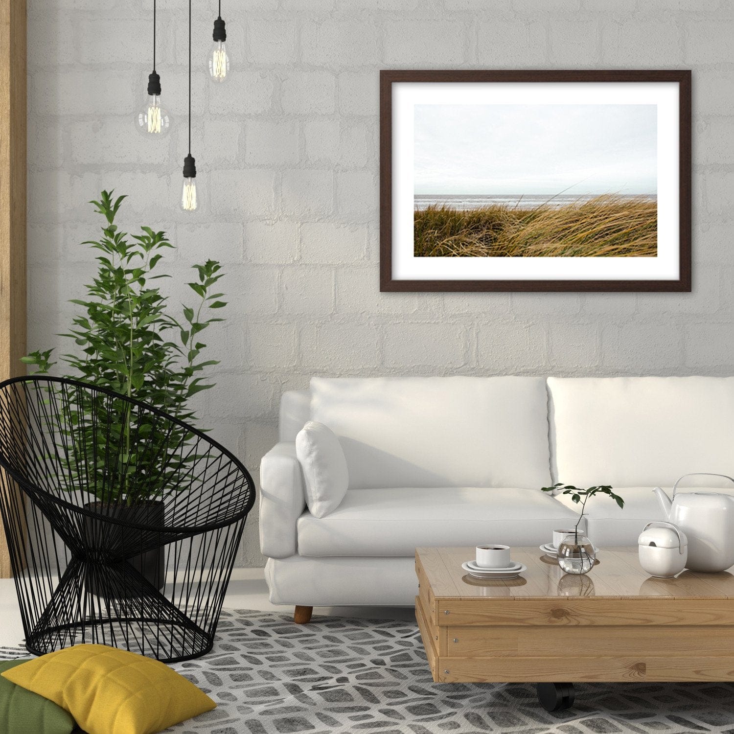 Glezna brūnā rāmī - Grass In The Sea Home Trends DECO
