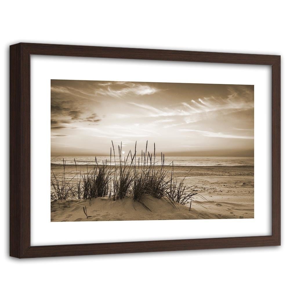 Glezna brūnā rāmī - Grass On The Beach 1 Home Trends DECO
