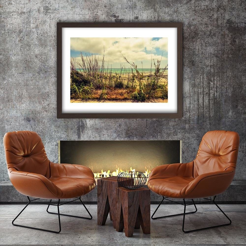 Glezna brūnā rāmī - Grass Over Blue Sea Home Trends DECO
