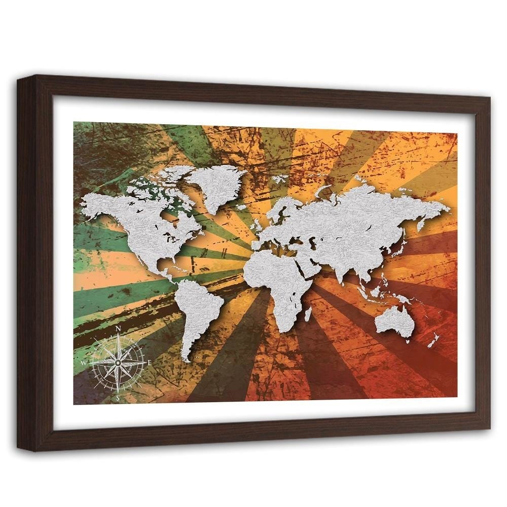 Glezna brūnā rāmī - Gray Vintage World Map Home Trends DECO