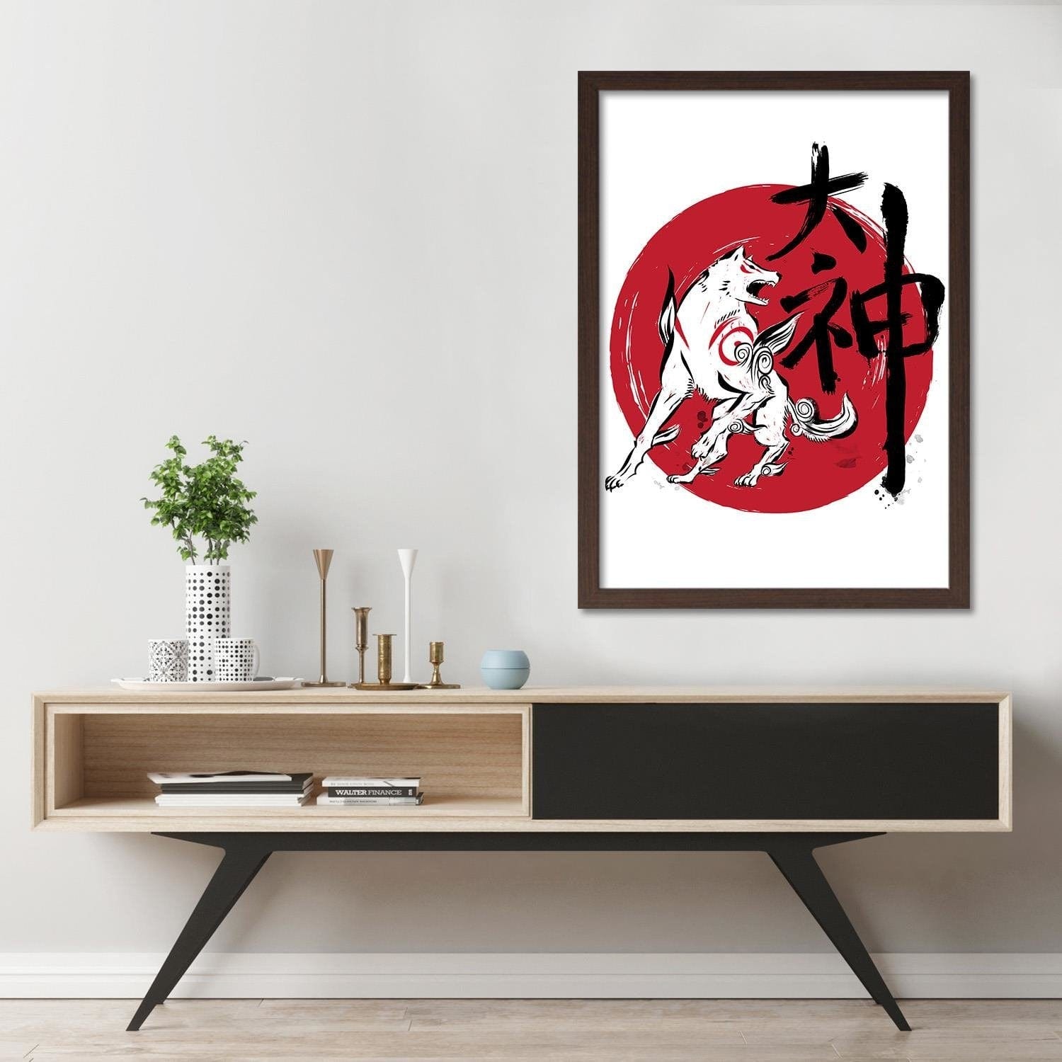 Glezna brūnā rāmī - Great God Sumi-E Red Home Trends DECO