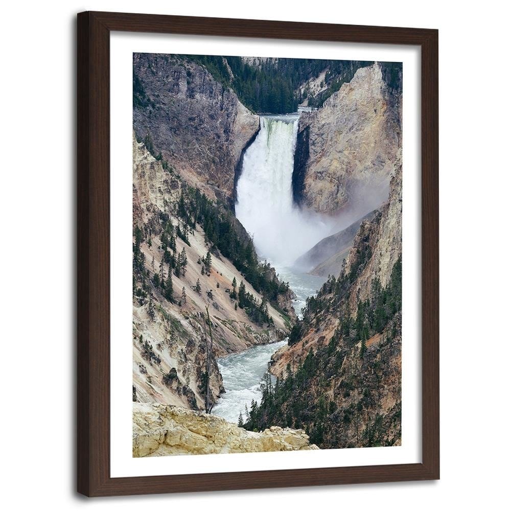 Glezna brūnā rāmī - Great Waterfall In The Mountains Home Trends DECO