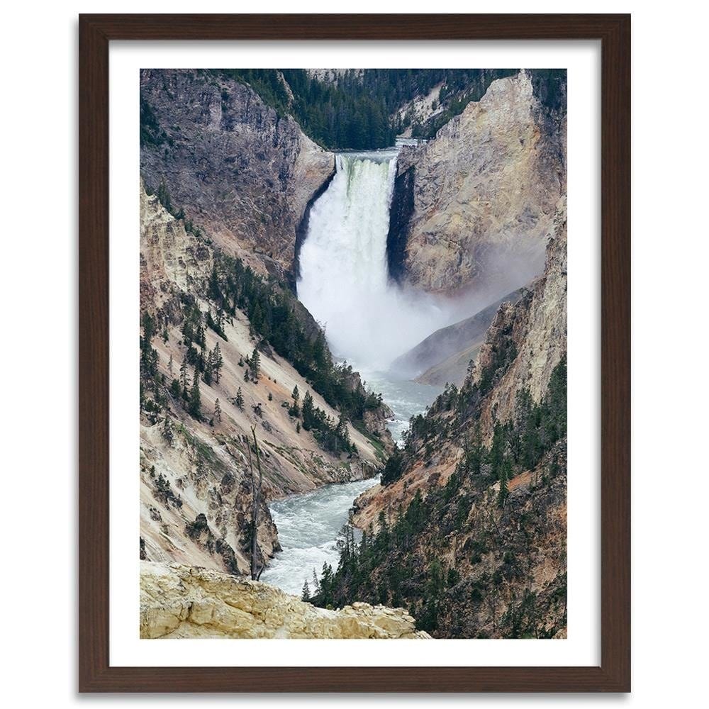 Glezna brūnā rāmī - Great Waterfall In The Mountains Home Trends DECO