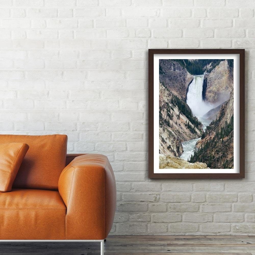 Glezna brūnā rāmī - Great Waterfall In The Mountains Home Trends DECO
