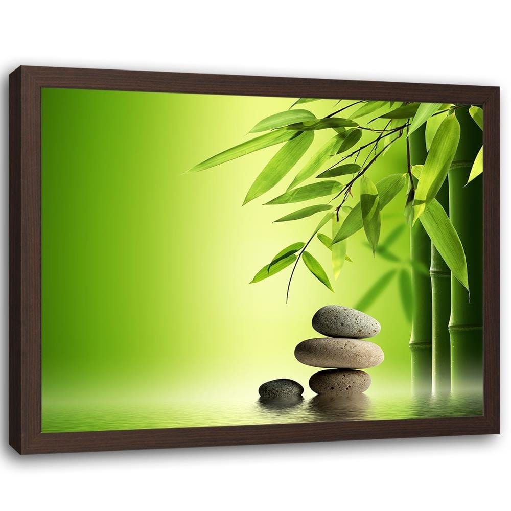 Glezna brūnā rāmī - Green Bamboo And Zen Stones Home Trends DECO