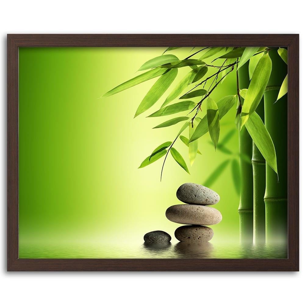 Glezna brūnā rāmī - Green Bamboo And Zen Stones Home Trends DECO