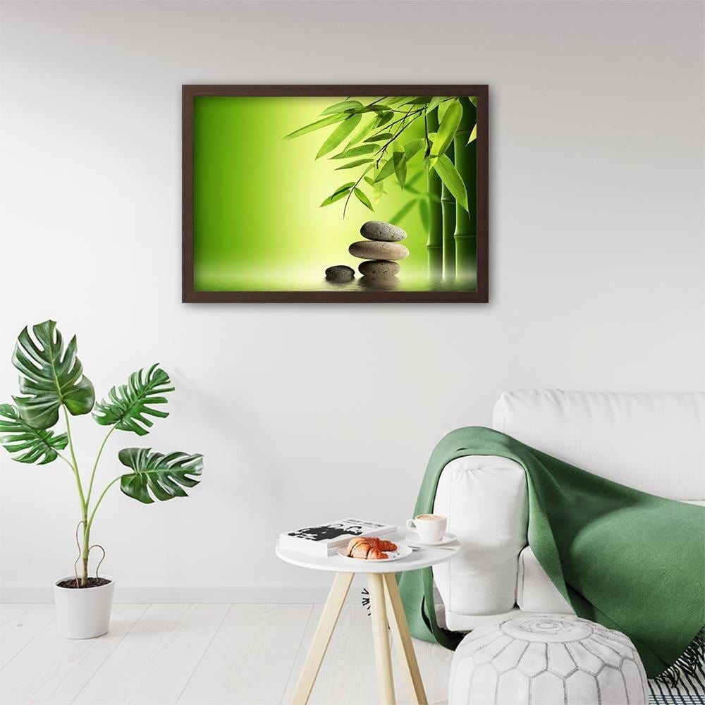 Glezna brūnā rāmī - Green Bamboo And Zen Stones Home Trends DECO