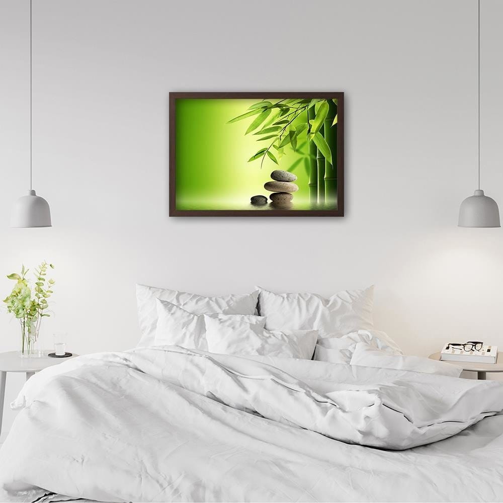 Glezna brūnā rāmī - Green Bamboo And Zen Stones Home Trends DECO