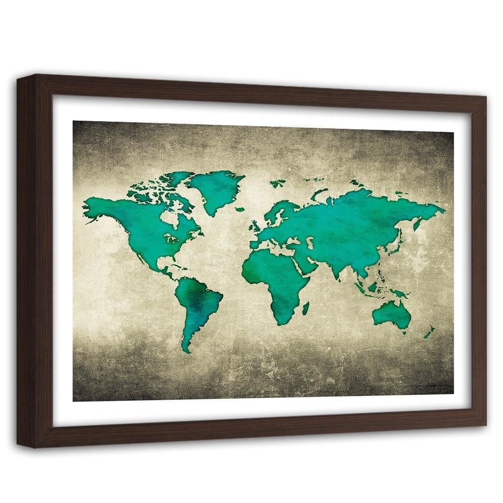 Glezna brūnā rāmī - Green Map Of The World Home Trends DECO