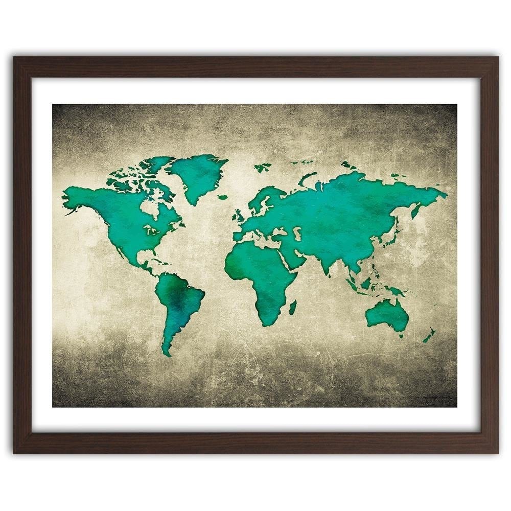 Glezna brūnā rāmī - Green Map Of The World Home Trends DECO