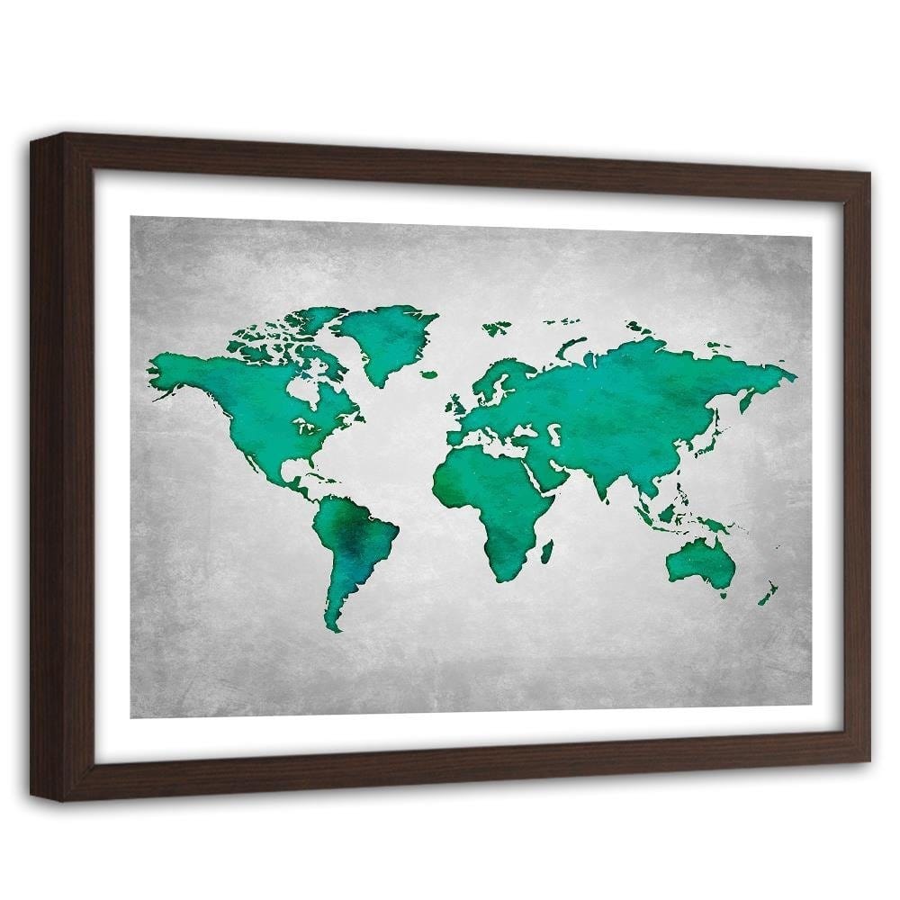 Glezna brūnā rāmī - Green Map Of The World On Concrete Home Trends DECO