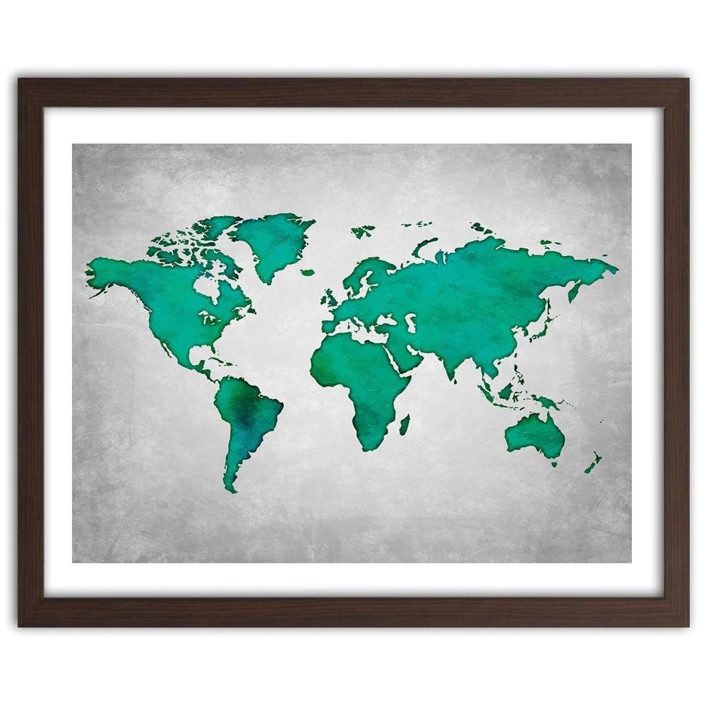 Glezna brūnā rāmī - Green Map Of The World On Concrete Home Trends DECO