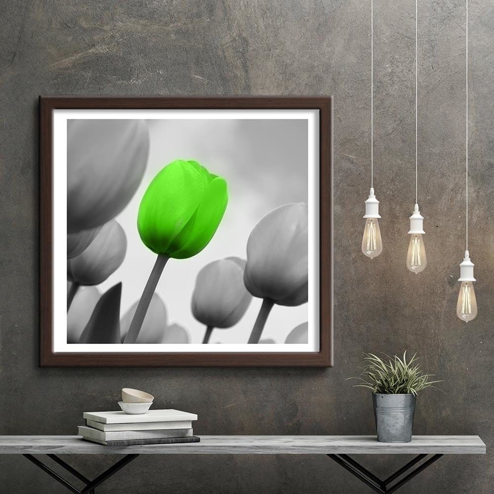Glezna brūnā rāmī - Green Poppy Flower Home Trends DECO