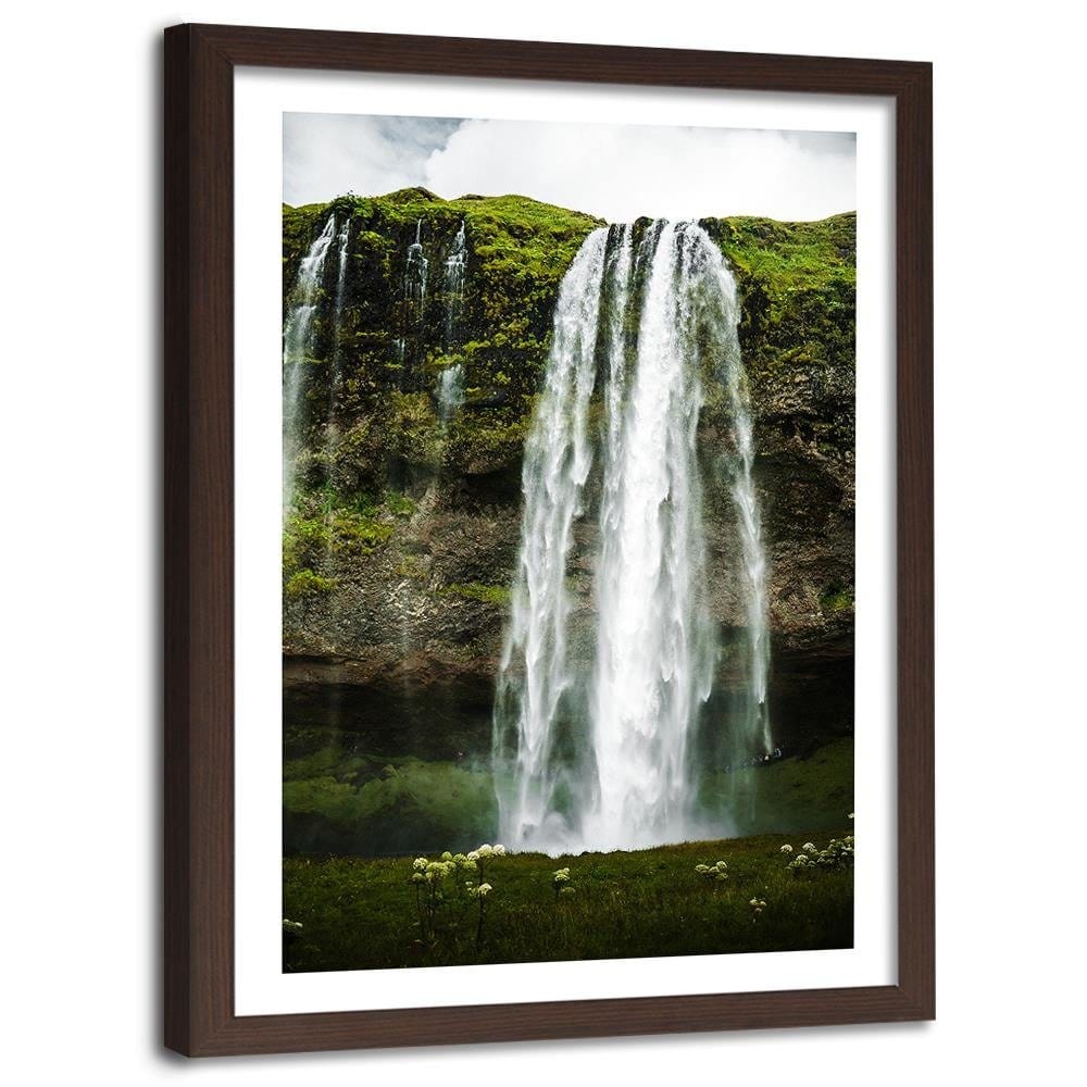 Glezna brūnā rāmī - Green Waterfall In The Mountains Home Trends DECO