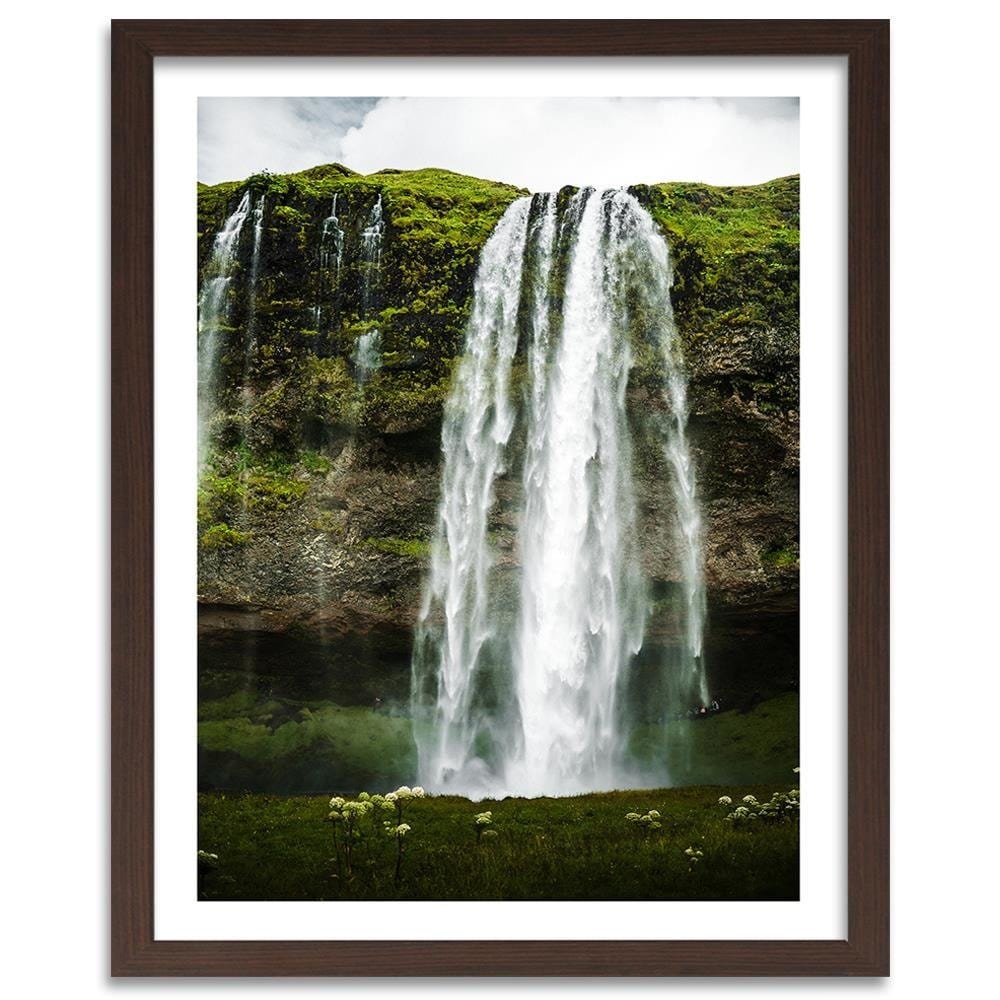Glezna brūnā rāmī - Green Waterfall In The Mountains Home Trends DECO