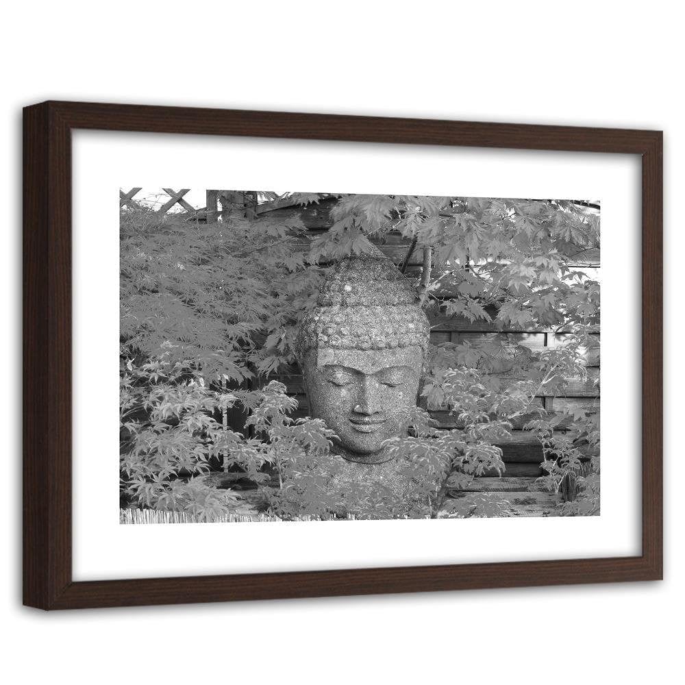 Glezna brūnā rāmī - Head Of Buddha Among The Leaves Home Trends DECO