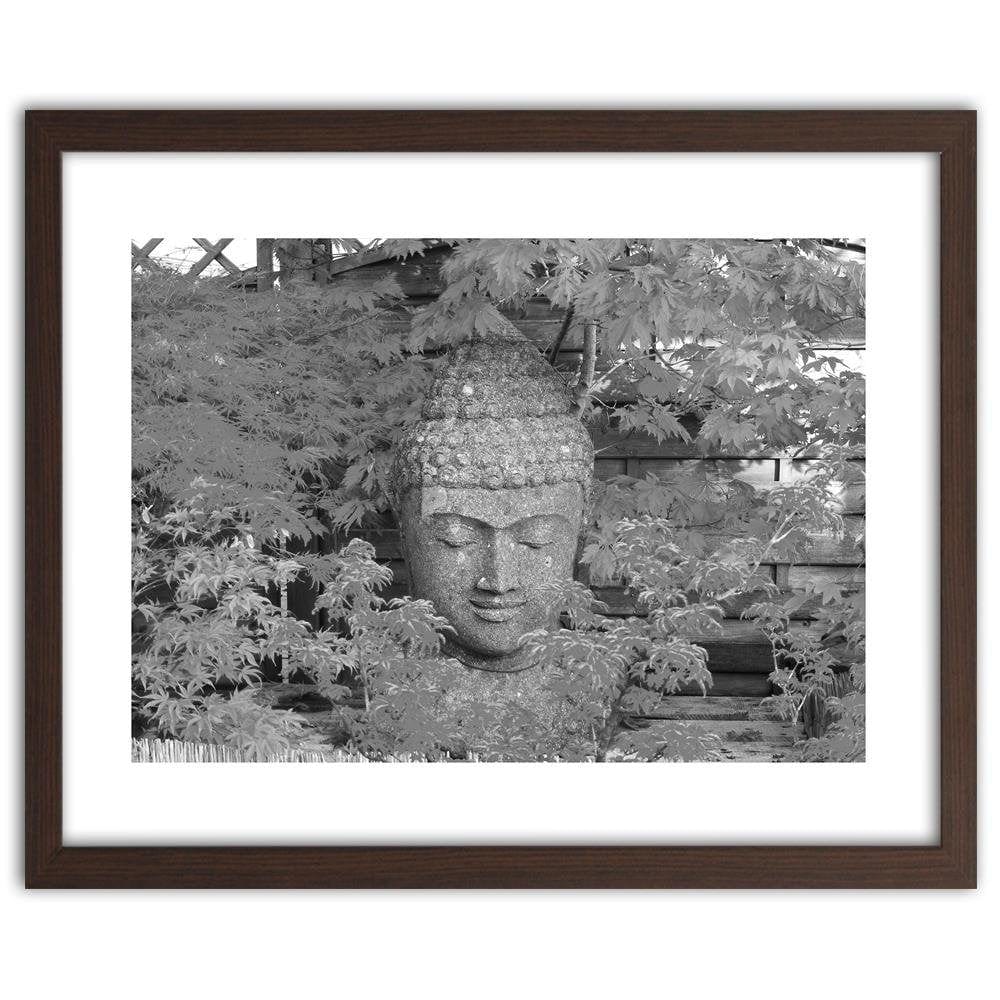 Glezna brūnā rāmī - Head Of Buddha Among The Leaves Home Trends DECO