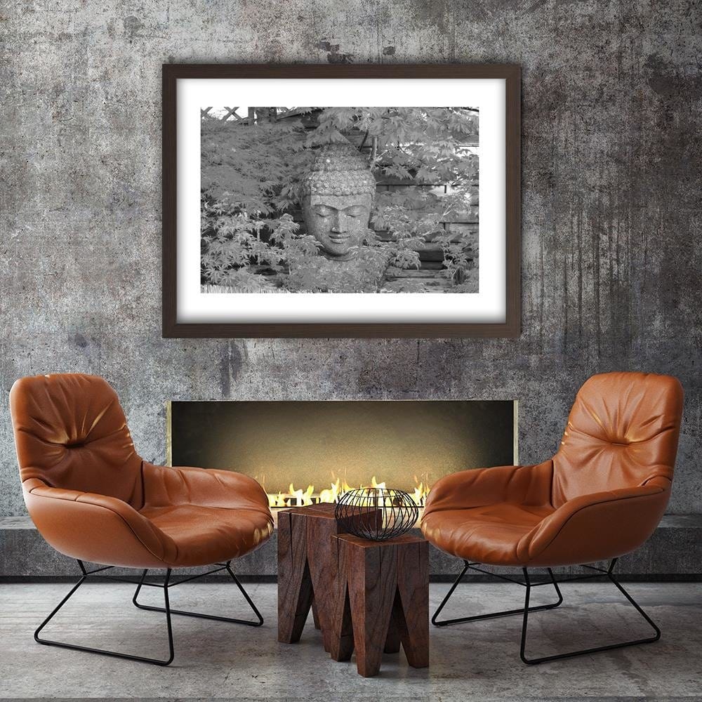 Glezna brūnā rāmī - Head Of Buddha Among The Leaves Home Trends DECO