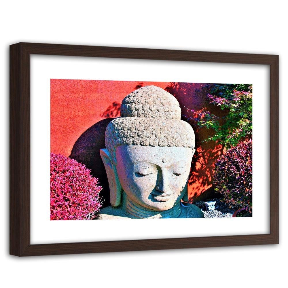 Glezna brūnā rāmī - Head Of Buddha Among The Plants Home Trends DECO