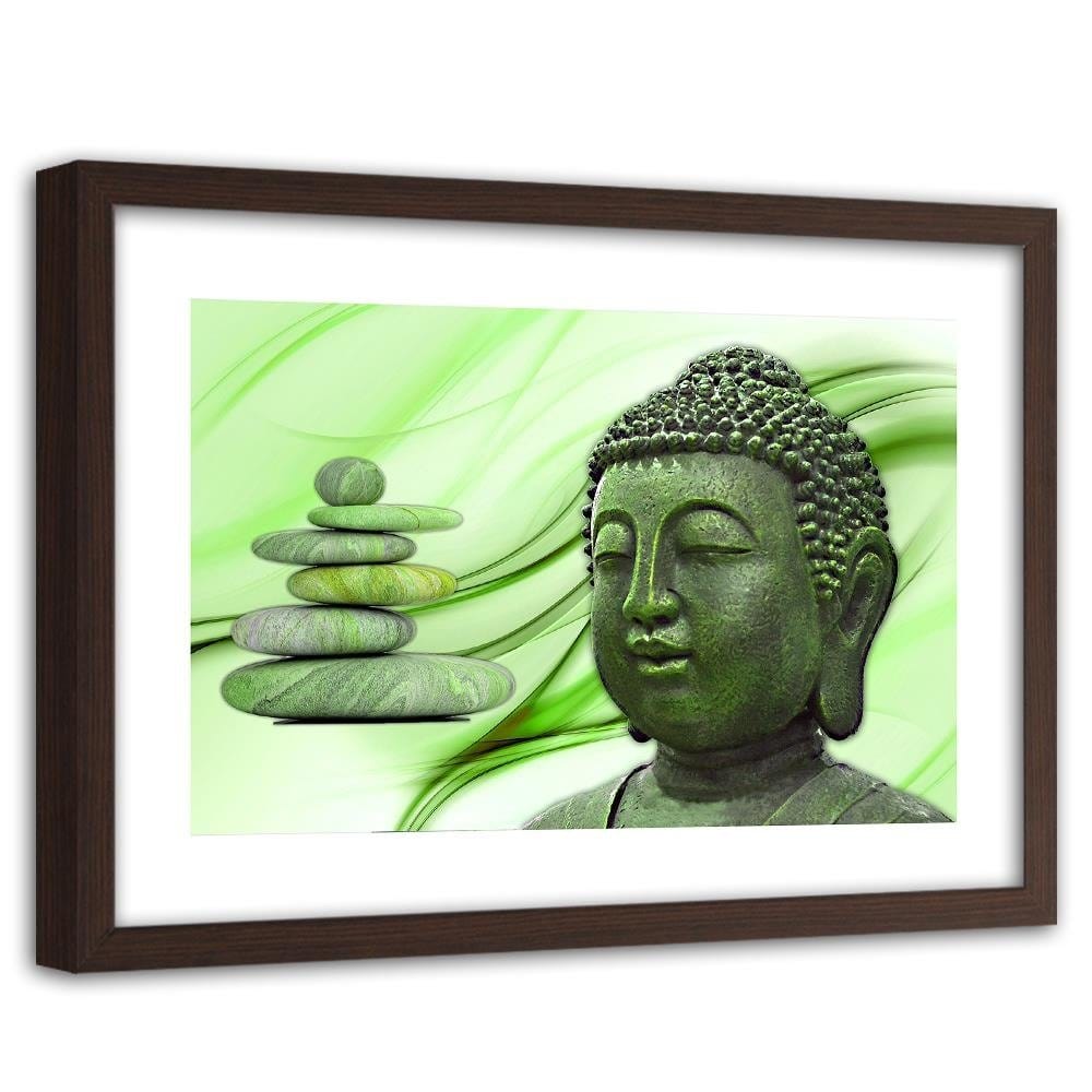 Glezna brūnā rāmī - Head Of Buddha And Zen Stones Home Trends DECO