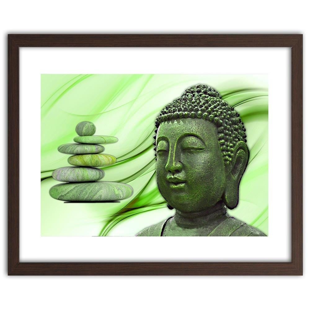 Glezna brūnā rāmī - Head Of Buddha And Zen Stones Home Trends DECO