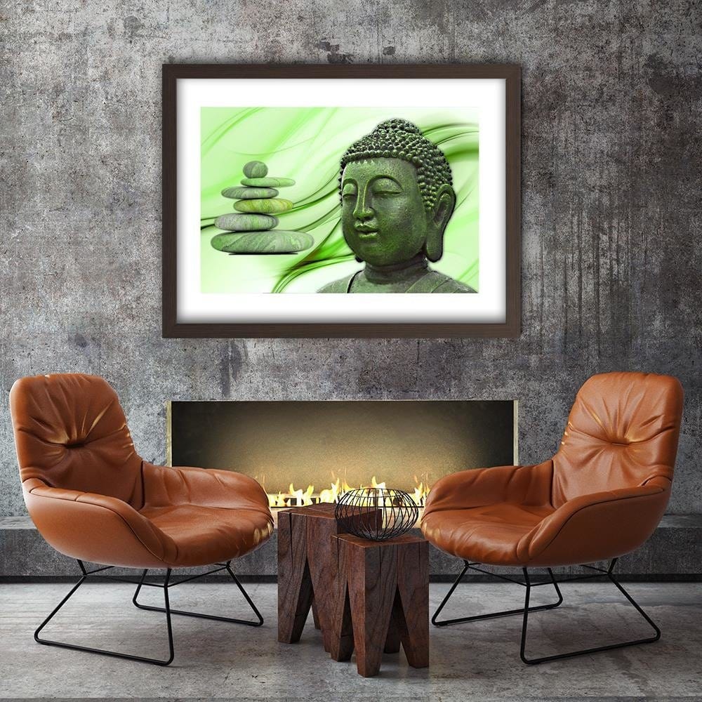 Glezna brūnā rāmī - Head Of Buddha And Zen Stones Home Trends DECO