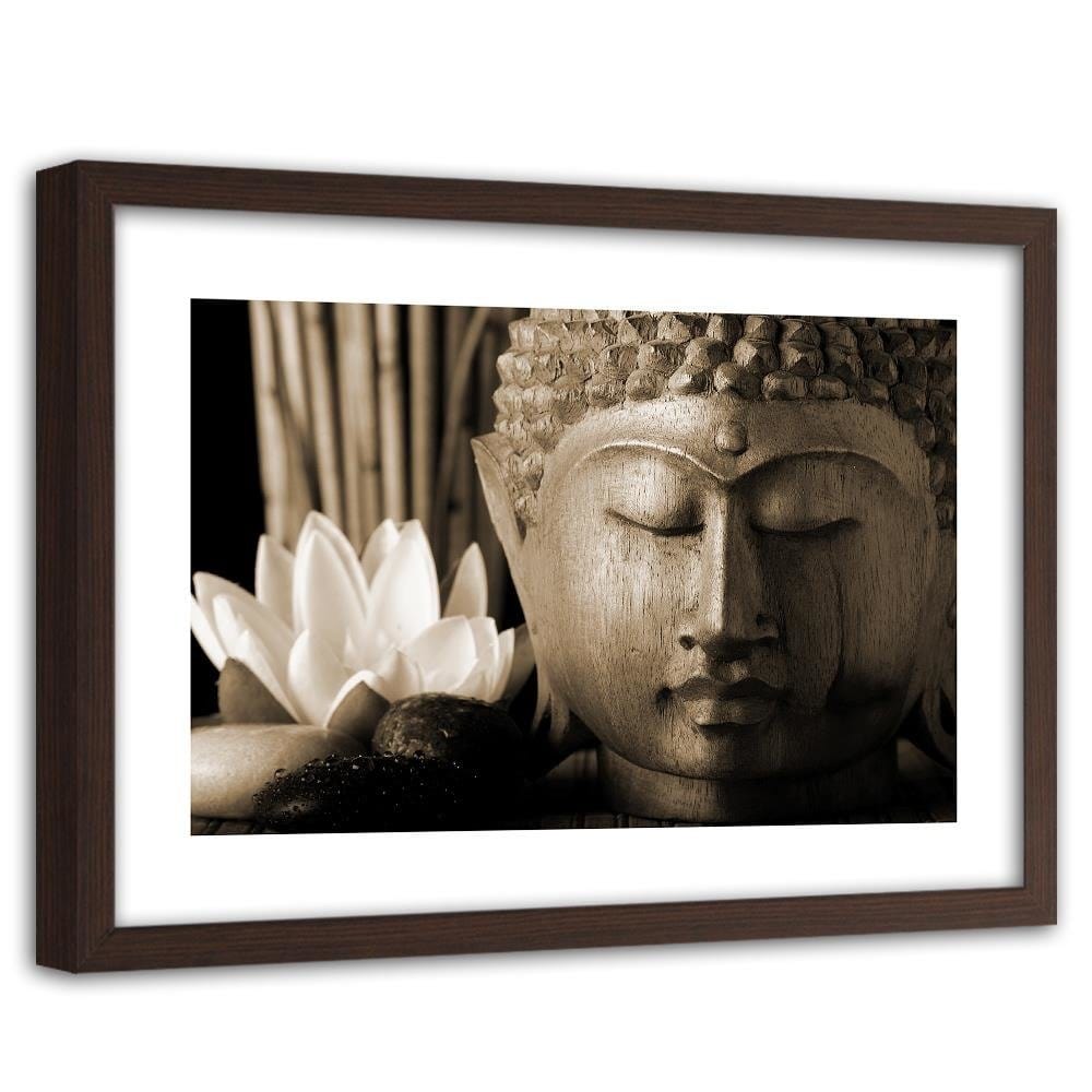 Glezna brūnā rāmī - Head Of Buddha With Lily Home Trends DECO