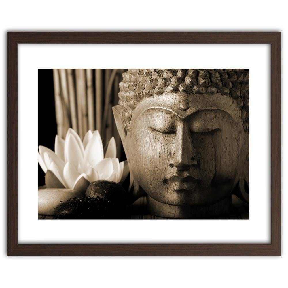 Glezna brūnā rāmī - Head Of Buddha With Lily Home Trends DECO